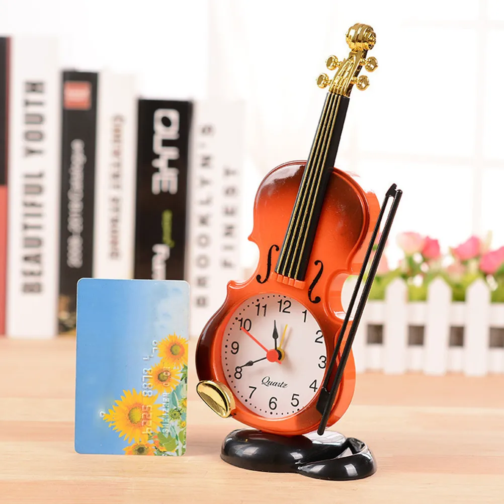 Classic Violin Style Alarm Clocks Red Brown Simulation Quartz Movement Digital Desktop Clock Decoration Desktop Clock
