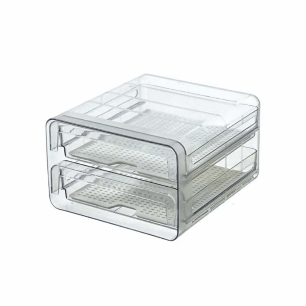 

Stackable Food Storage Drawer Large Capacity Reusable Food Container with Drain Tray Space Saving Transparent Fresh Keeper Bin