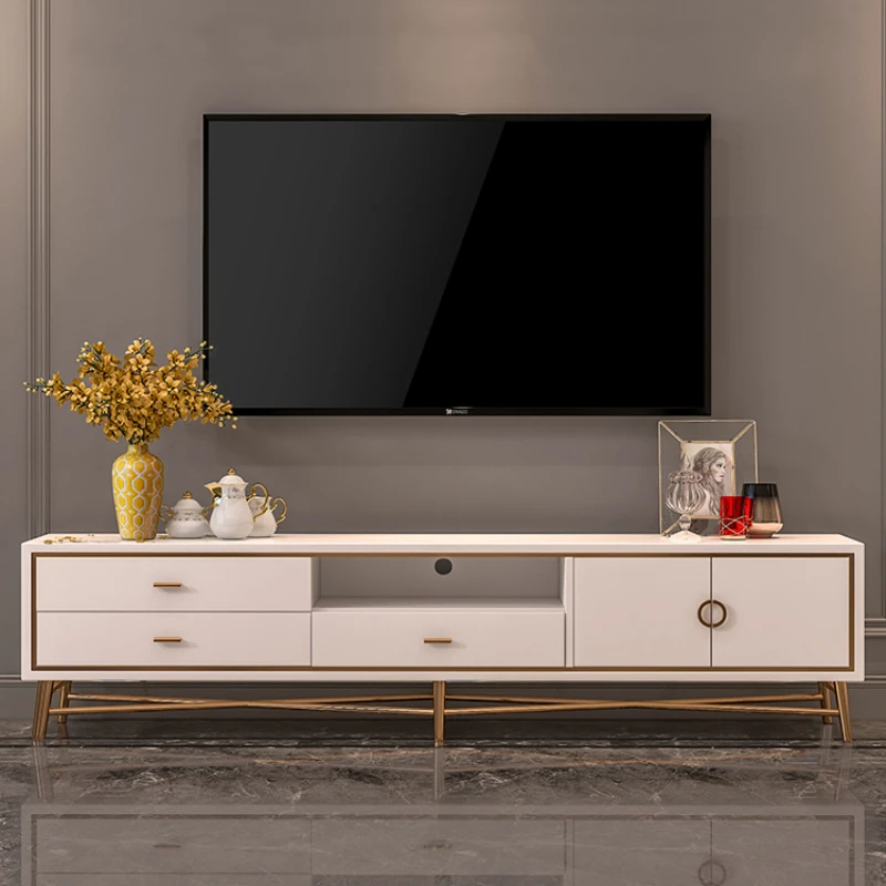 

Post modern coffee table TV cabinet combination stainless steel minimalist small unit tea table glass light luxury living