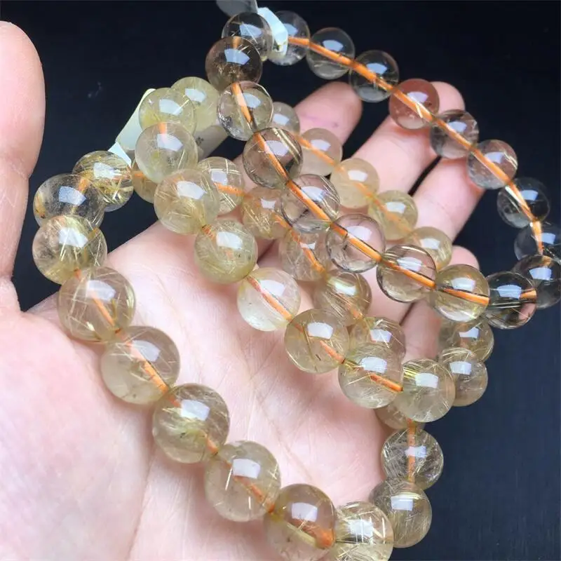 

Natural Golden Rutilated Quartz Bracelet Women Men Handmade Stretch Rope Bracelet Luxury Jewelry Energy Healing Gift