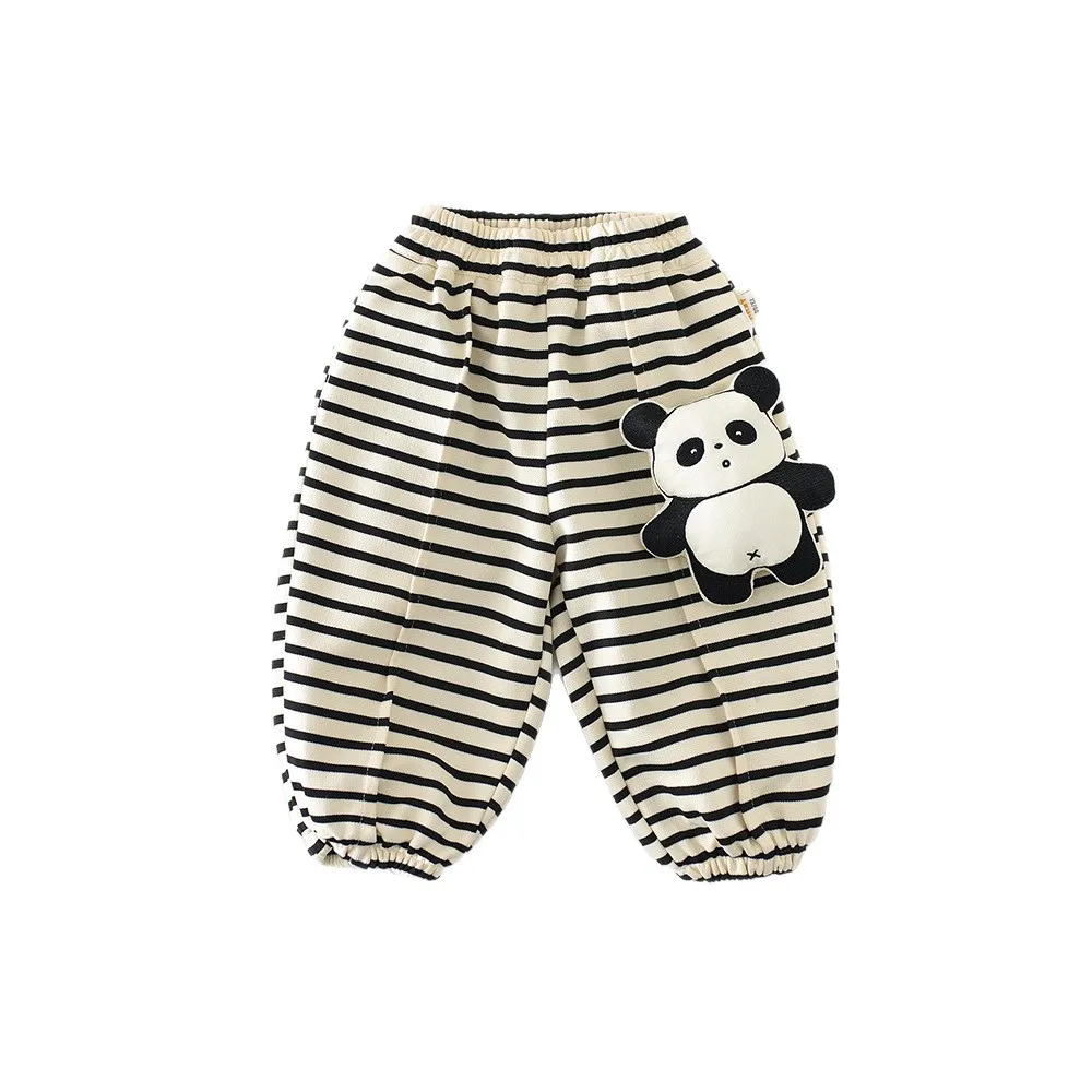 2026 ربيع جديد الطفل سراويل تقليدية القطن الرضع الفتيات الكرتون الباندا Sweatpants طفل الفتيان مخطط بنطلون ملابس الأطفال