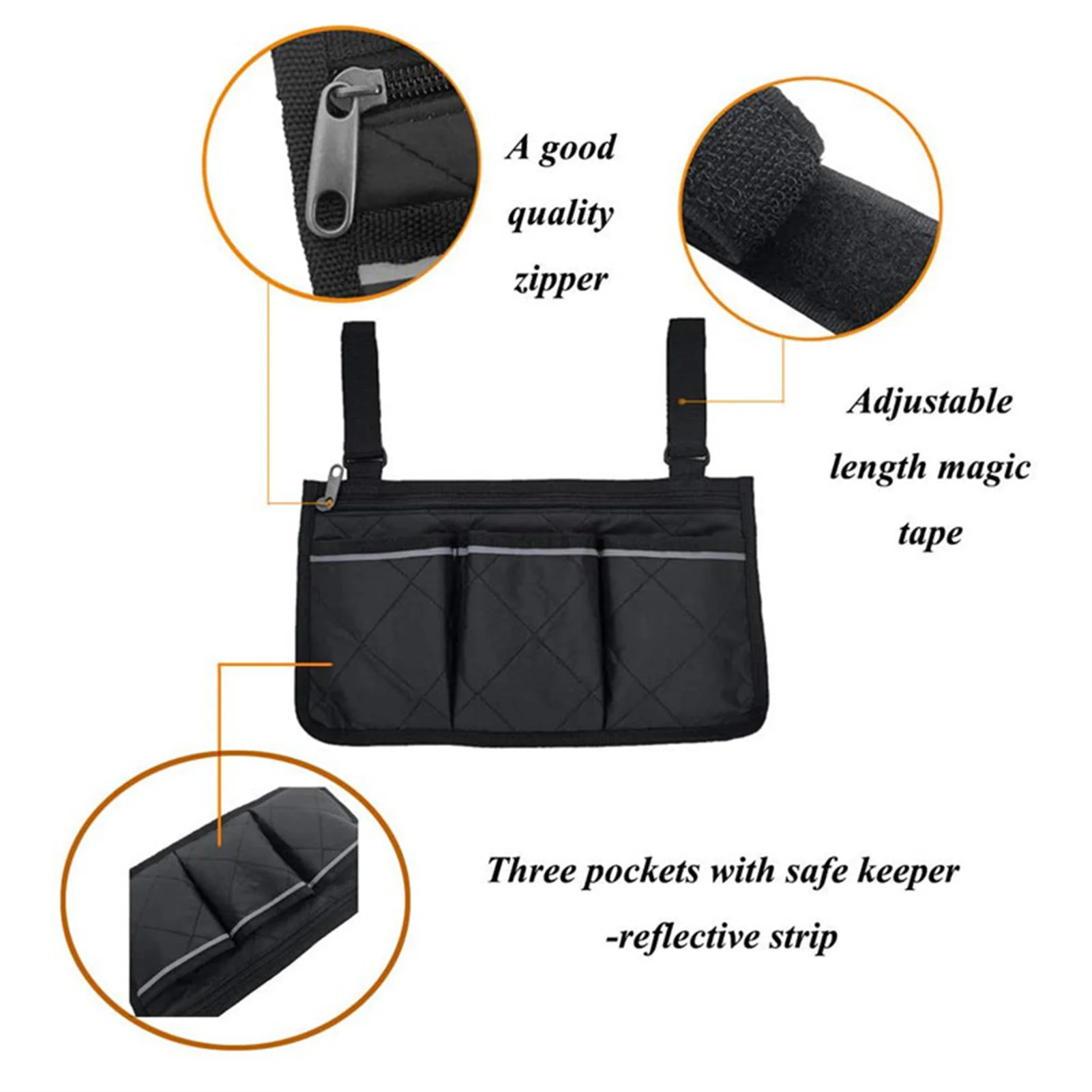 Elderly Wheelchair Side Bag Organizer Reflective Safety Pouch for Walkers Rollators Scooters Durable Travel Storage Case