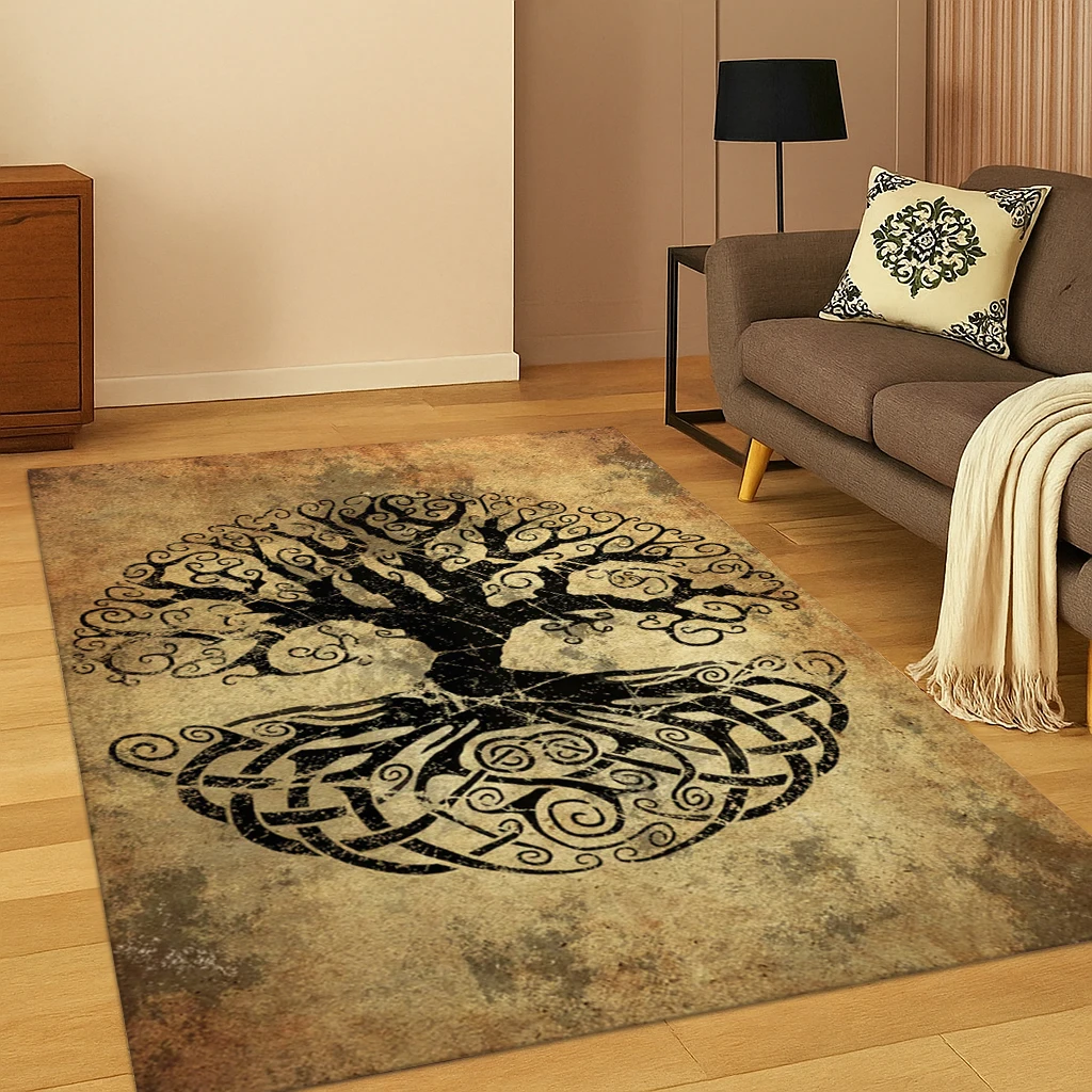 Nature Viking Yggdrasil Tree of Life Norse Carpet Rug for Bedroom Living Room Sofa Doormat Kitchen Decor,Kid Play Non-slip Mat