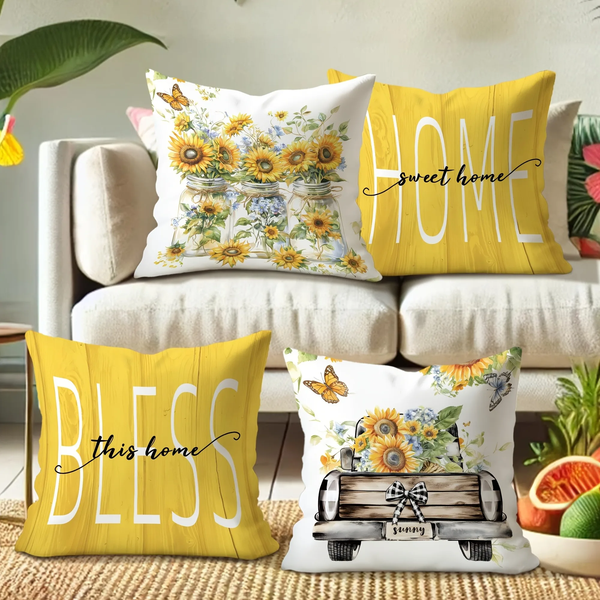 1pcs Sunflower - themed Decorative Pillow Cover, Bring Sweet Home Blessings,Sofa cushion cover, room decoration