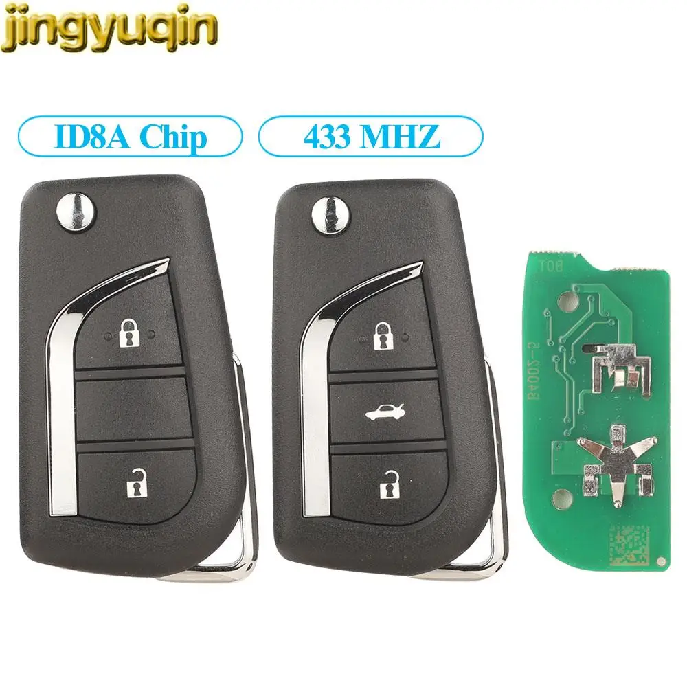 Jingyuqin Remote Car Key Fob 433Mhz H/ID8A Chip For Toyota Corolla 2018 2019 2020 2021 2/3 Buttons FSK Case VA2 Uncut Blade