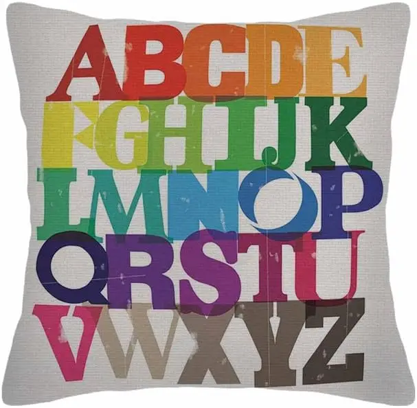 Throw Pillow Covers Rainbow ABC Colorful English Alphabet Pillow Case 18x18 Inch Cushion Cover for Home