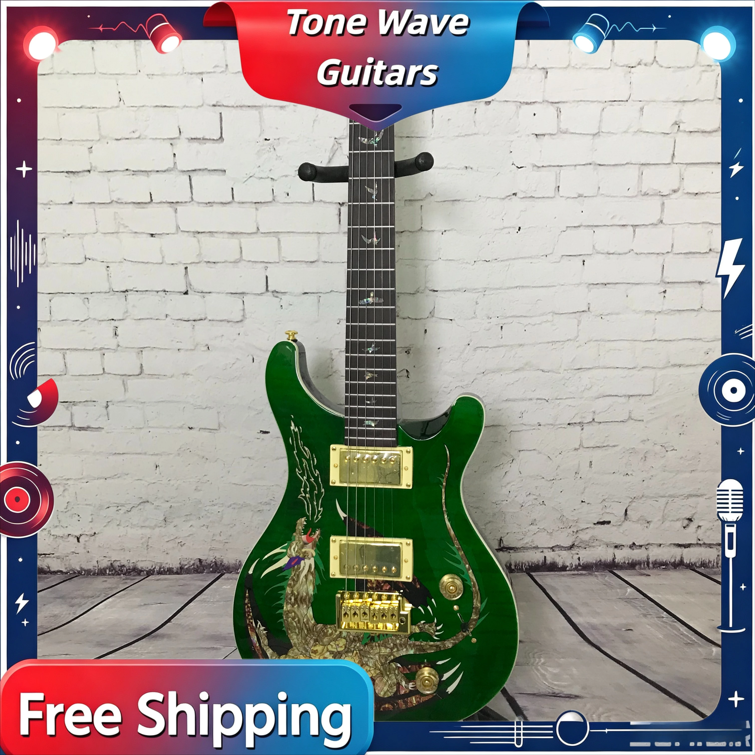 Factory Direct  Green Dragon PRS Gold HH Pickup Rose Wood Fingerboard Solid Body Exquisite Painting Delivery Included