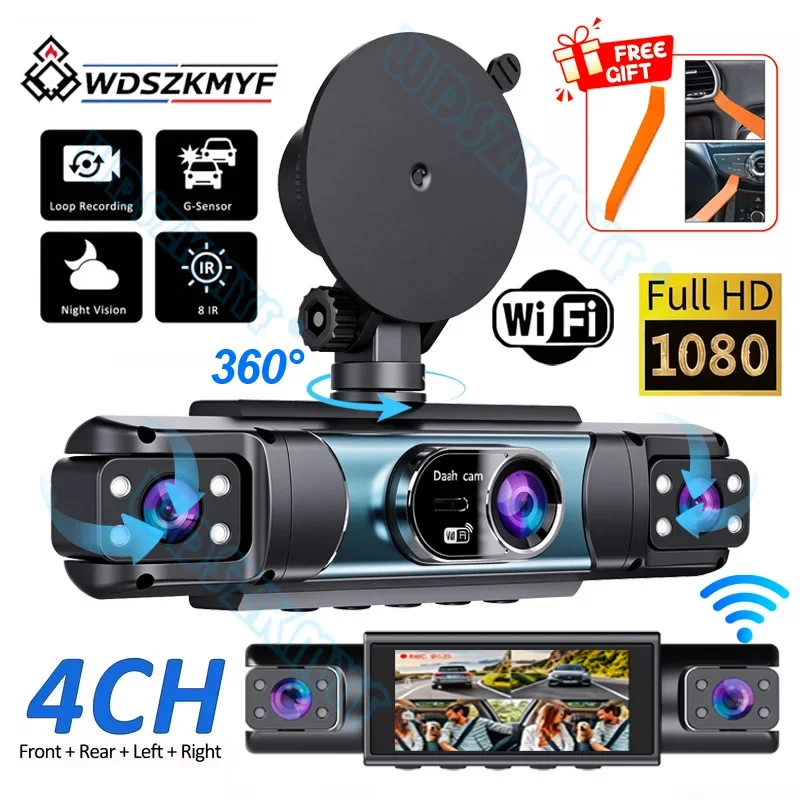 3/4 Ch WiFi Dashcam car camera Driving DVR FHD 1080P Front Left Right Rear Night Vision Loop Recording Hardwire Black Box