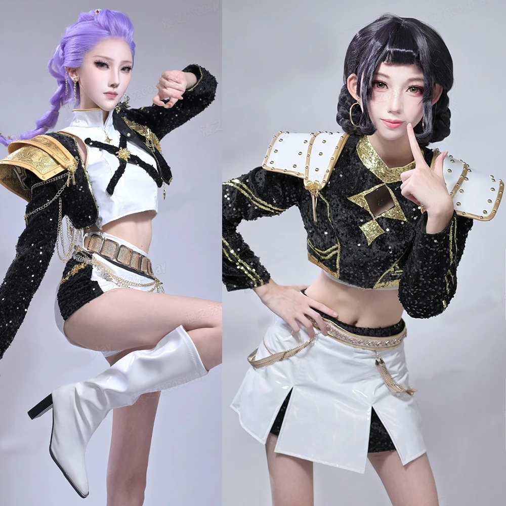 

Черный Золотой Руми Зои Мира Косплей KPop Охотники Демонов Косплей Костюм Парик Женщины Дети Девушки Хэллоуин Ролевые Игры Костюм