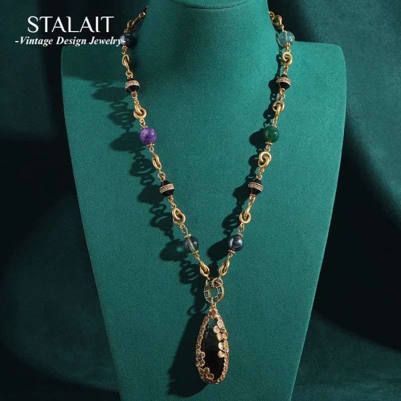 

Vintage Water Droplet Pendants And Necklaces Antique Gold Color Flower Wedding Crystal Jewelry For Women Accessories 2025 Trendy