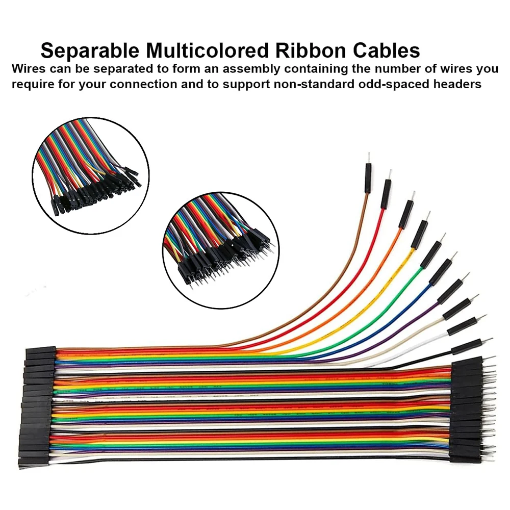 40-120PCS Multicolored Jumper Ribbon Cables 15cm Breadboard Prototyping Dupont Wire 40Pin M-M M-F F-F for Arduino DIY Project