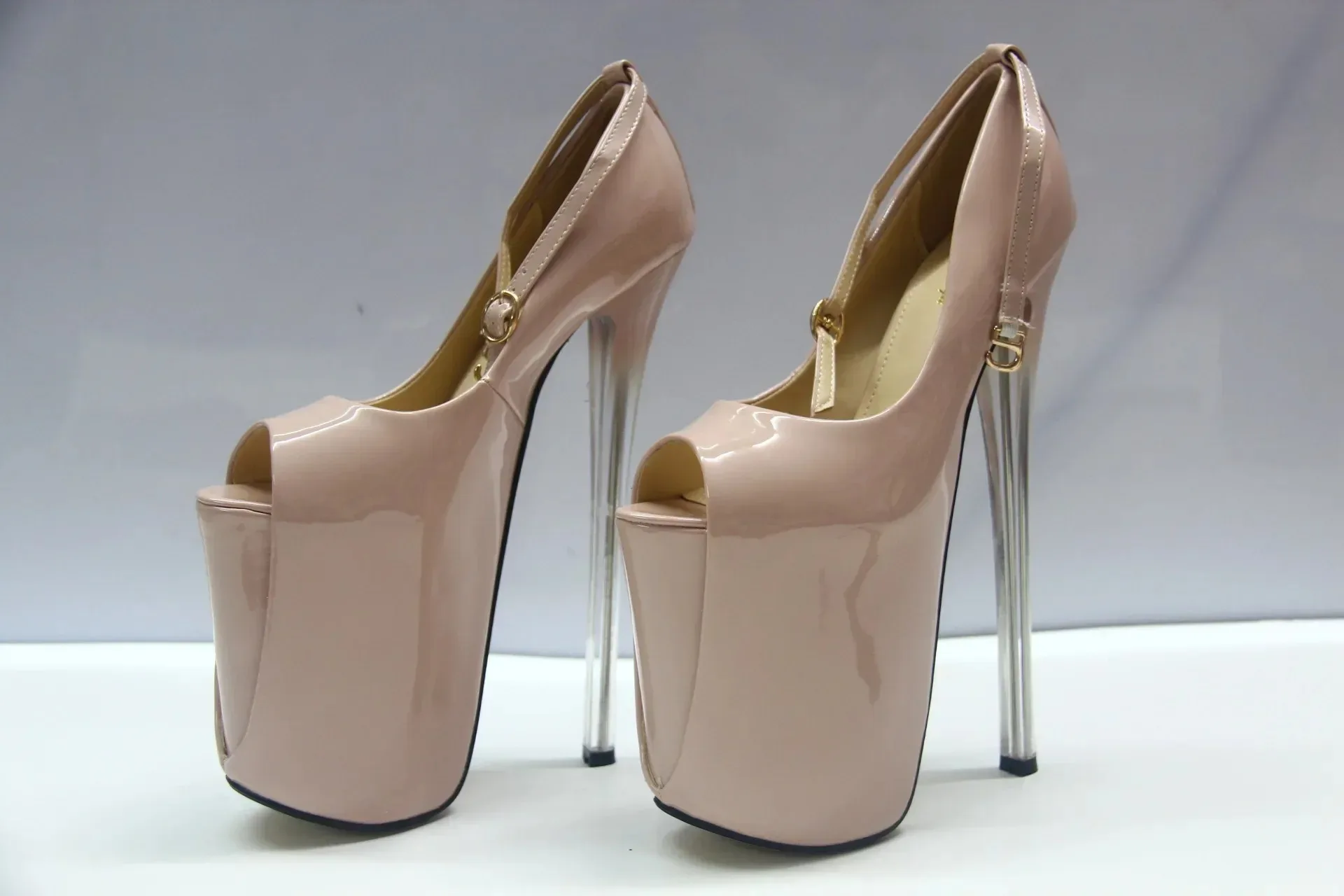 2025 Ultra-high Skinny Heels 22cm Patent Skin Fish Mouth 19cm Single Shoe Runway Sexy Big Size Women\'s Shoes Sky High 34-43yards