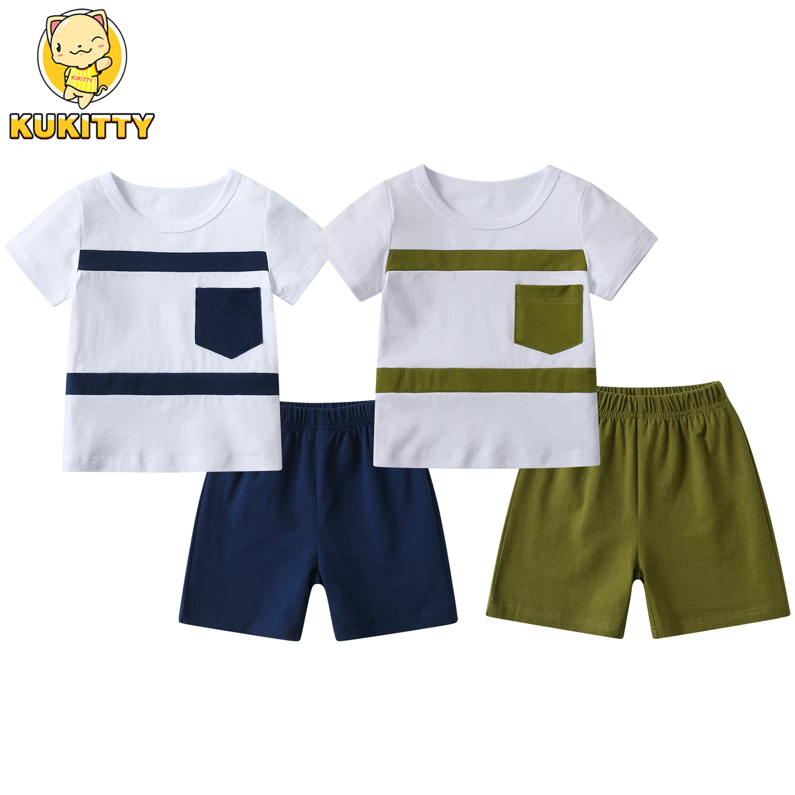 1 2 3 4 Years Toddler Kids Baby Boy Casual Clothes Sets Summer Thin Cotton Tee with Pocket and Shorts 2PCS Outfits Tracksuits