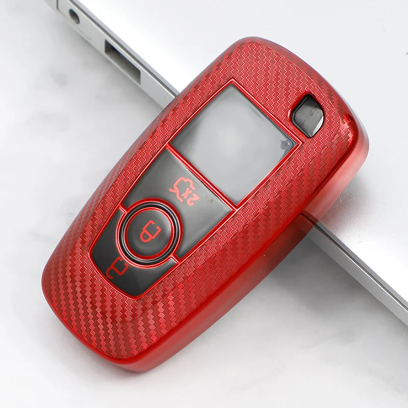 

Чехол для смарт-ключа из углеродного волокна, сумка-брелок для Ford EcoSport Edge S-MAX Ranger Lincoln Mondeo 2017 2018