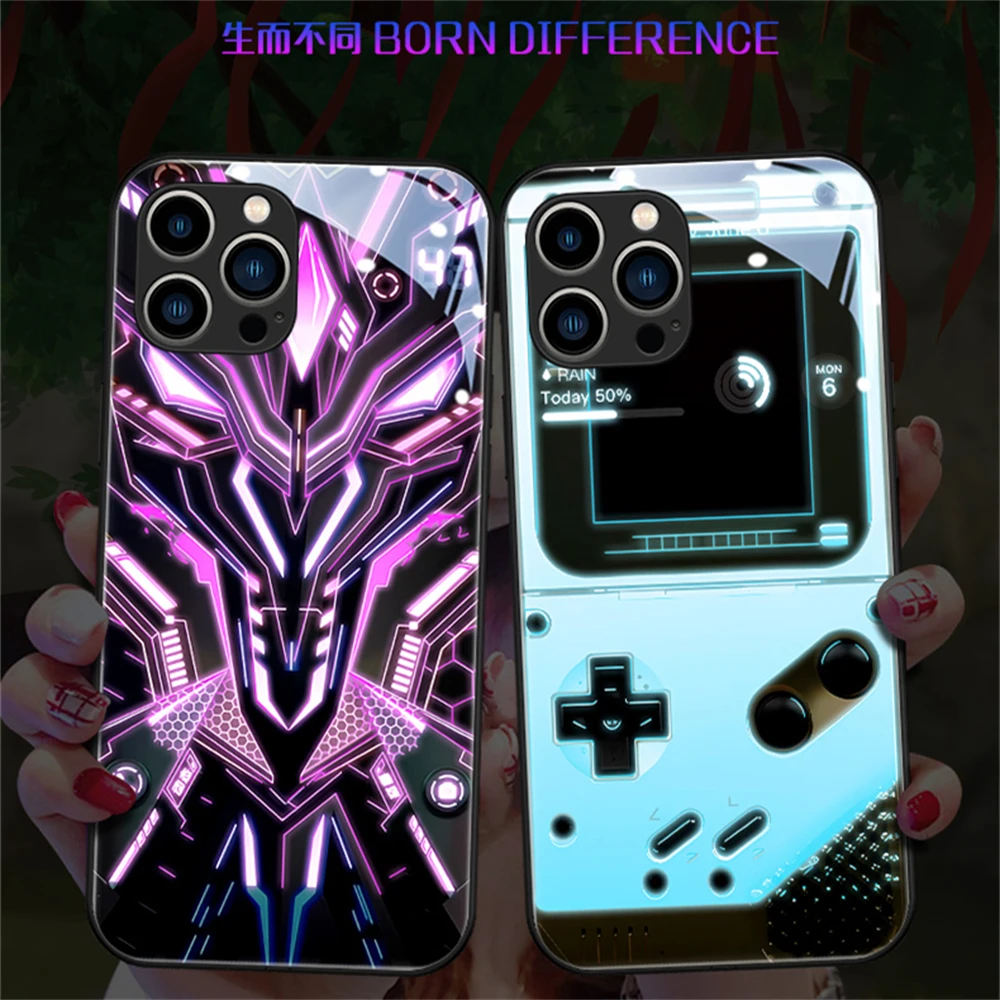 Battle Plate Design LED Light Luminous Phone Case For Samsung S23 S22 S21 S20 FE Note 10 20 Plus Ultra A54 A53 A14 Glitter Cover