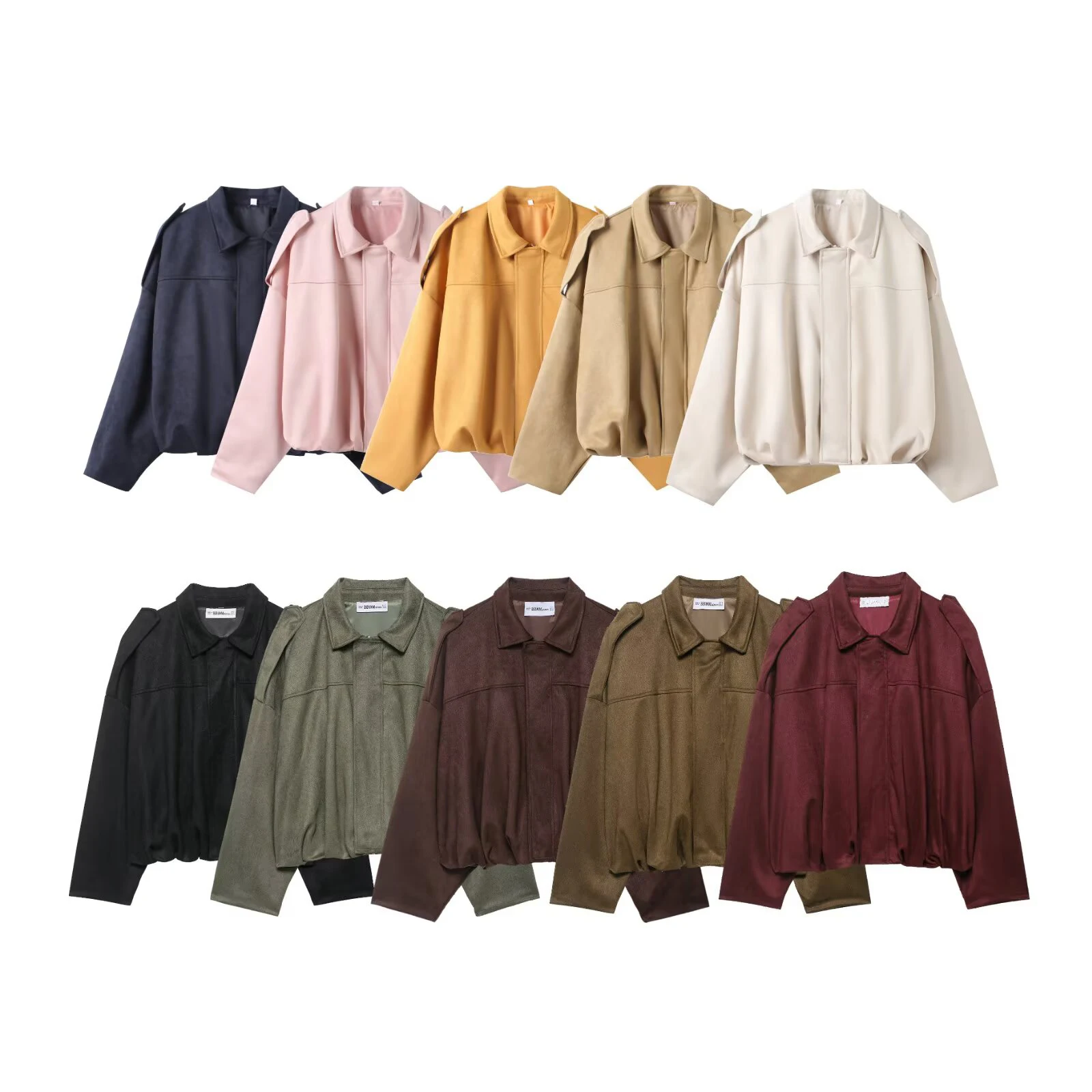 

Autumn new European and American style foreign trade women's clothing fashion simple suede texture lapel pilot jacket jacket