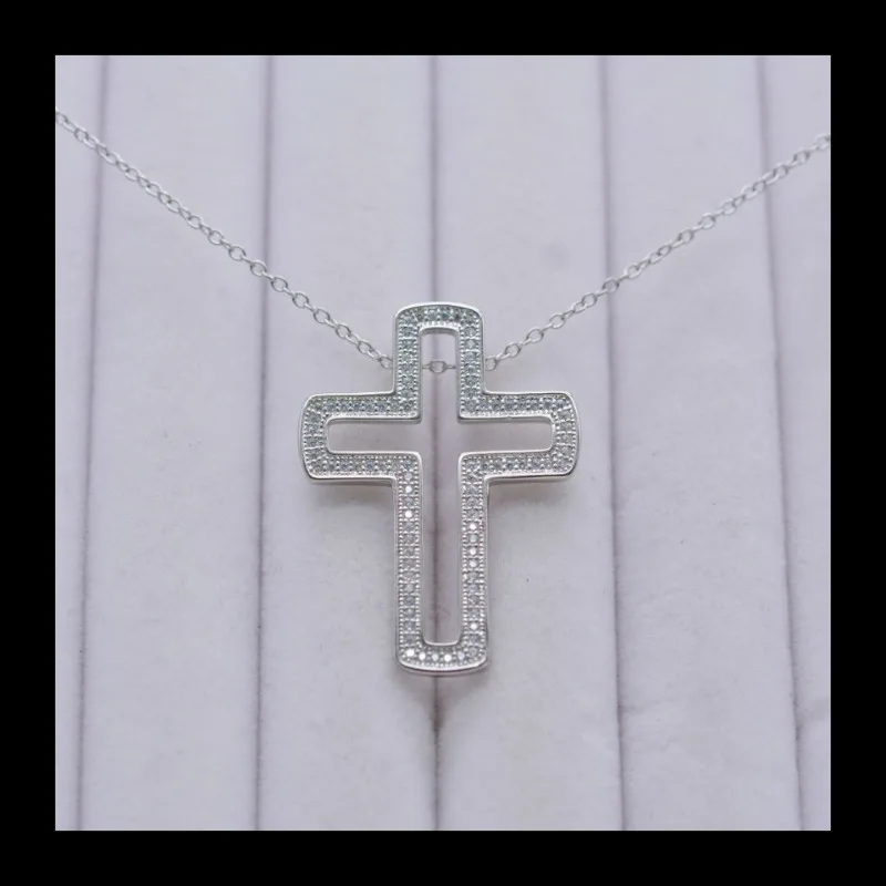 

AliExpress новое популярное ожерелье из стерлингового серебра S925, персонализированное полое ожерелье с крестом, инкрустированное бриллиантами