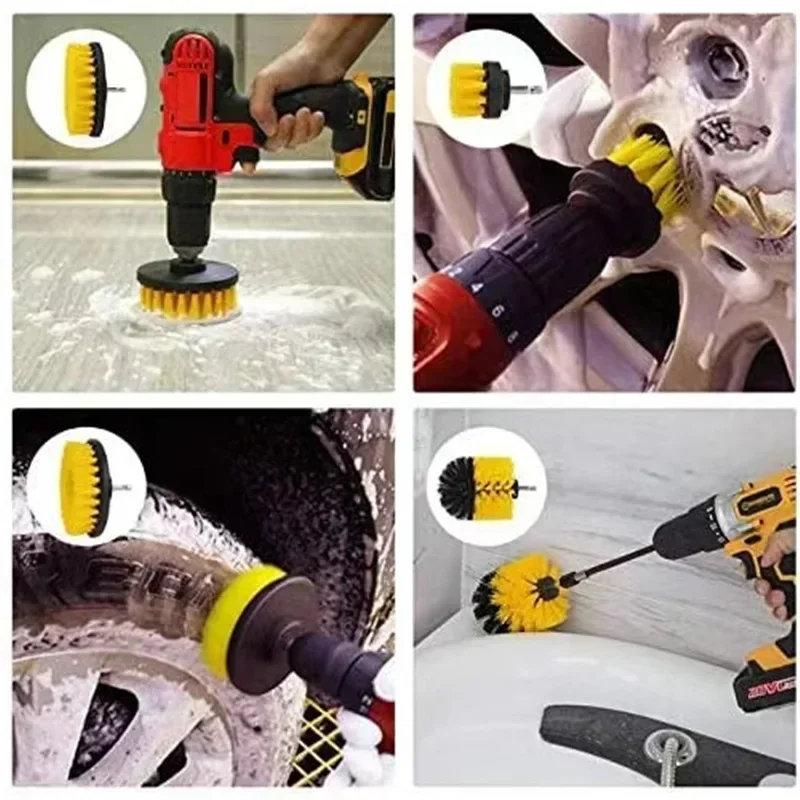 Electric Drill-Brush Head Kit  Attachment Power Scrubber Brush For Carpet Bathroom Kitchen Bathroom Car Cleaning Tool Wash Set