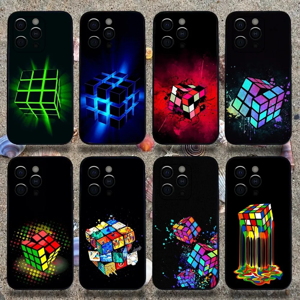 

Funny Rubiks Cube Phone Case For Apple iPhone 15,14,13,12,11,Pro,X,XS,Max,XR,Plus,Mini Soft Black Cover