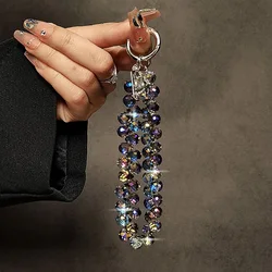 Stylish Glitter Crystal Bead Phone Lanyard Pendant Detachable Colorful Crystal Bead Keychain Transparent Bag Pendant Women Girls