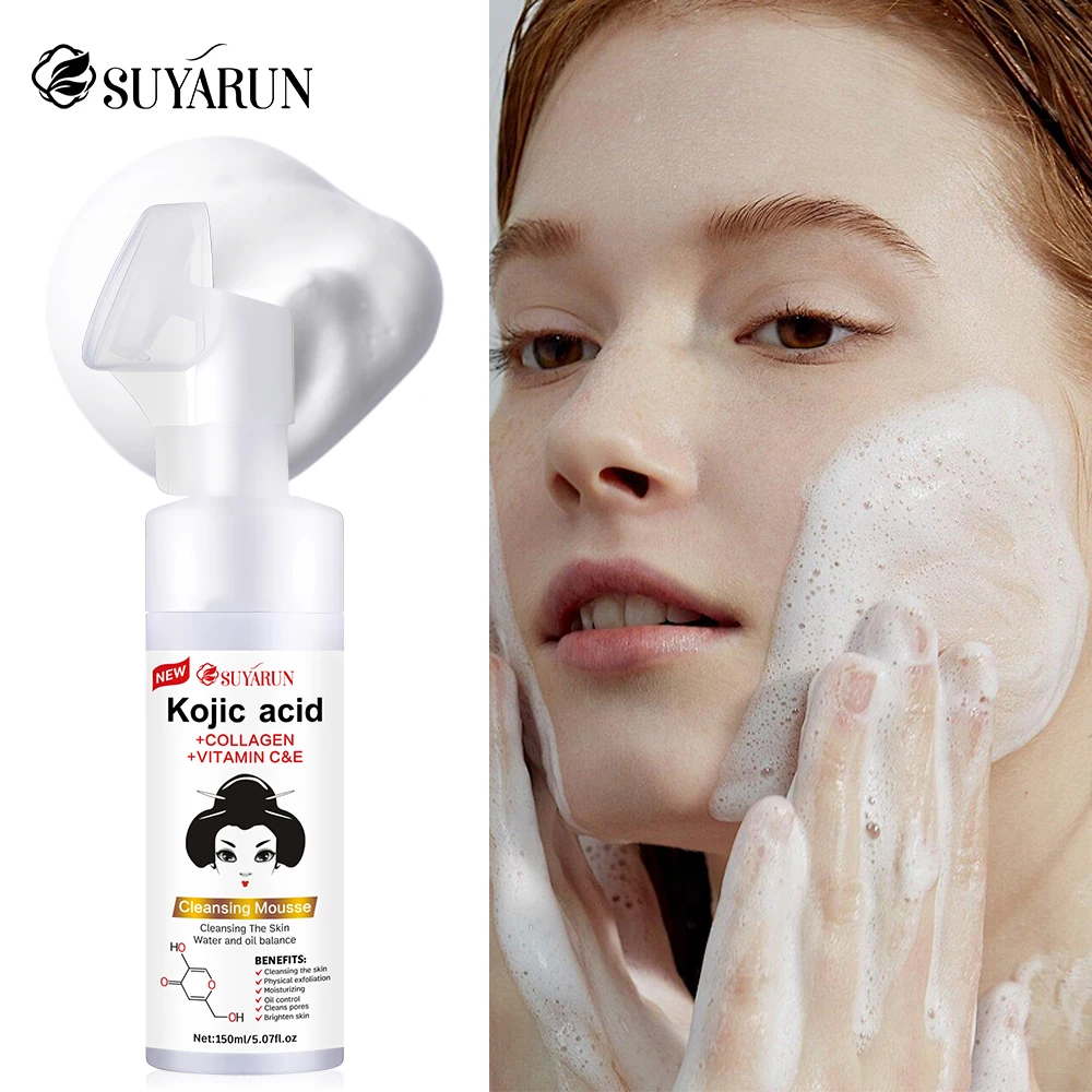 SUYARUN Kojic Acid Face Wash untuk Mencerahkan Kulit, Flek Hitam & Perawatan Jerawat, Pembersih Eksfoliasi dengan Formula Alami.