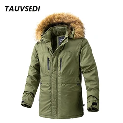 Parka caldo da uomo in pile invernale collo di pelliccia spessa giacca Parka lunga moda uomo Casual antivento cappello staccabile giacche cappotto maschile