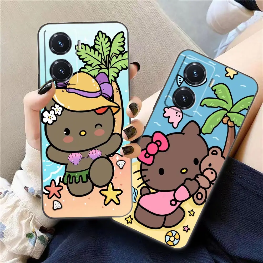 Beach Black Hello Kitty Funda Case For VIVO Y97 Y91 Y85 Y83 Y81 Y79 Y77 Y76 Y75 Y72 Y67 Y66 Y55 Y53 Y51 Y51S Y35 Y20 Case Shell