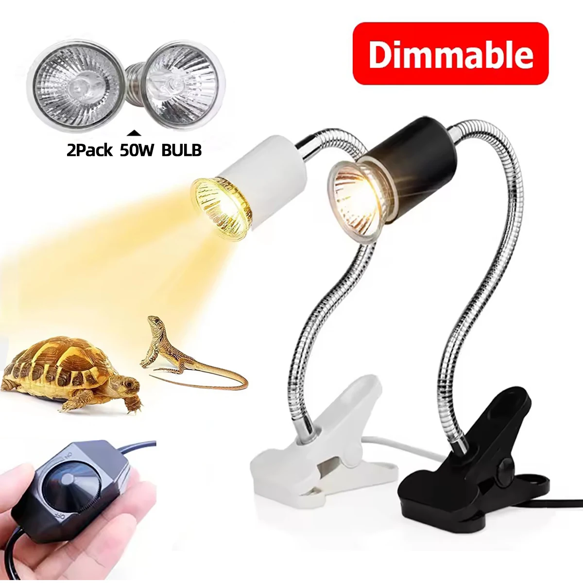 

Reptile Heating Lamp 50W UVA UVB Lamp Dimmable Basking Spotlight Simulating Sunlight Turtle Lizard Snake Lamp with Fixing Clip