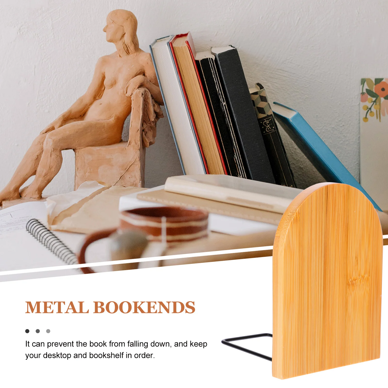 

2Pcs Exquisite Bookend Bamboo Book Organizer Creative Desk Shelf Accessory Decorative Multi-Function Bookend Metal Bookends