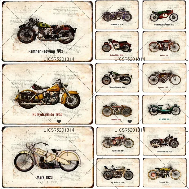 

Classic Vintage Motorcycle Bicycle Tin Sign Painting Metal Signage Garage Bar Cafe Art Decoration Poster Home Wall Decor Paintin