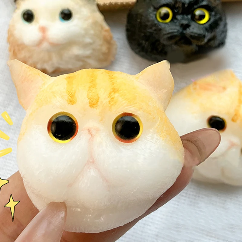 1Pcs Soft Sticky Mini Simulation Cat Head Relax Toy Decompressing 3D Garfield Black Cat Simulation Ragdoll Cat Stress Relief Toy