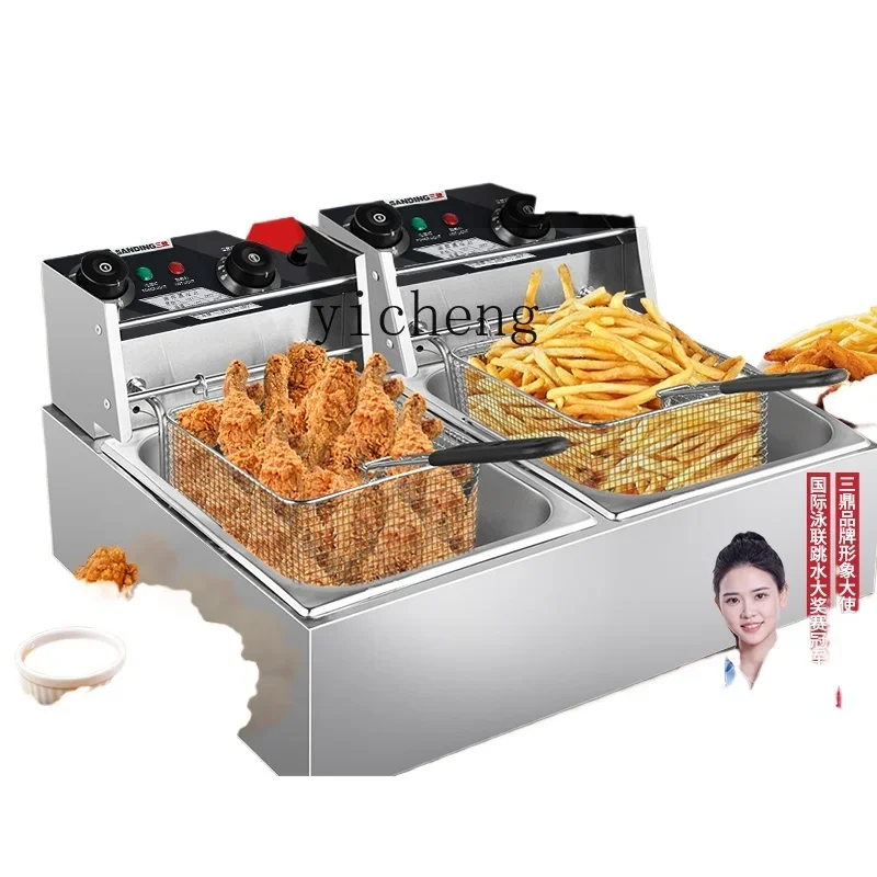 XL Stainless Steel Electric Fryer Double Cylinder Deep Frying Pan Fried Machine Fried Chicken Commercial