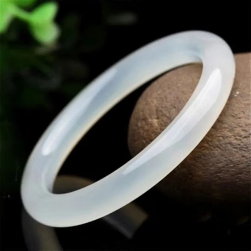 Natural White Chalcedony Hand-carved Round Bar Bracelet Fashion Boutique Jewelry Female Agate Beauty Bracelet Gift Accessories