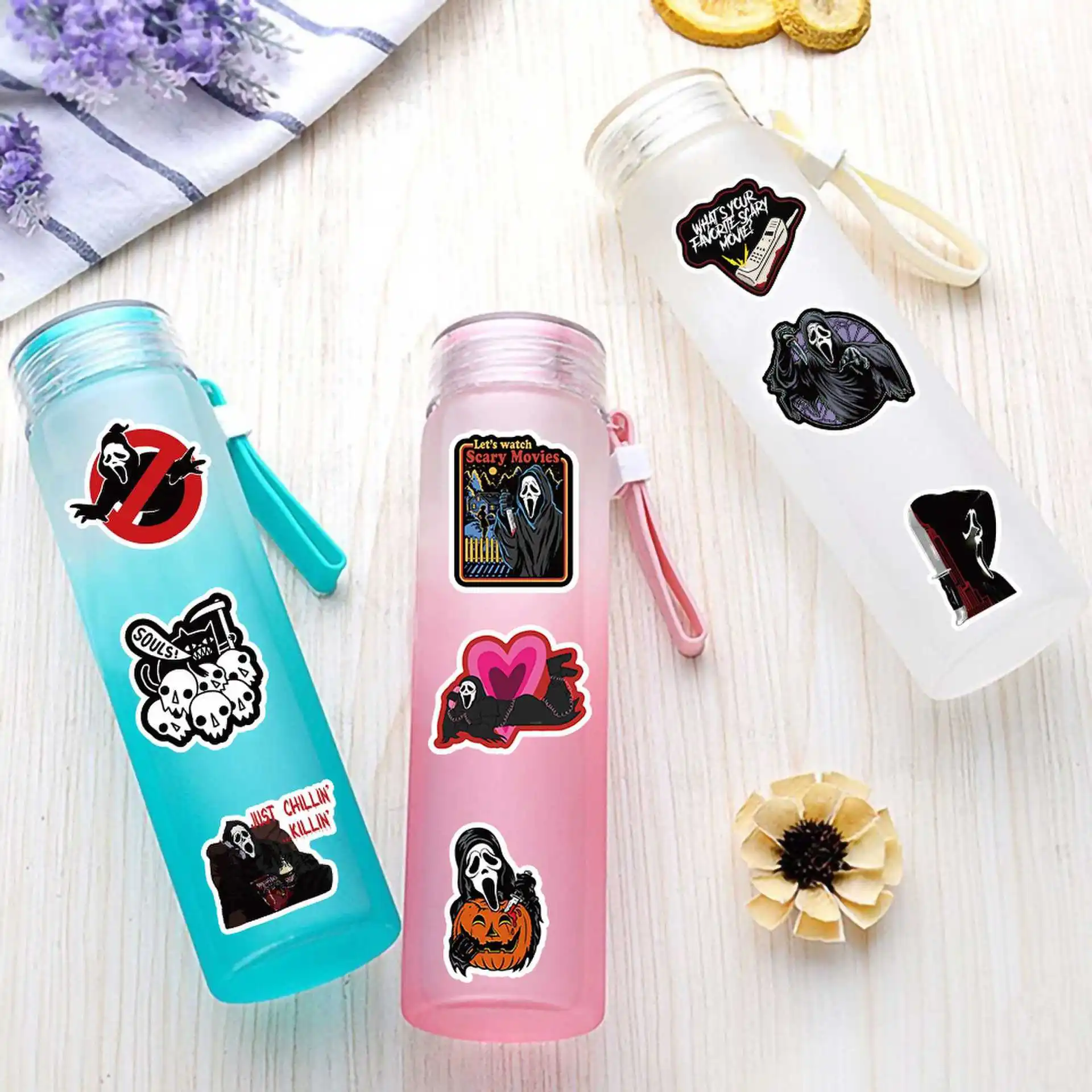 50 ورقة/حزمة ملصقات لطيفة على شكل جمجمة - شارات جرافيتي على شكل جمجمة قوطية لأجهزة الكمبيوتر المحمولة والأمتعة وحافظات الهواتف #4