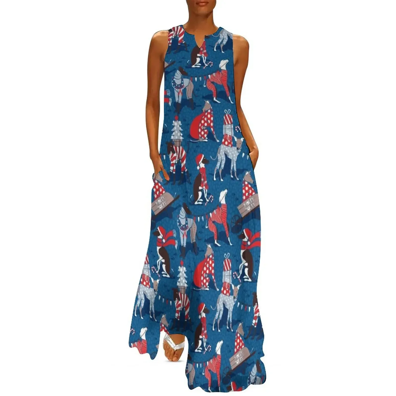 

Greyhounds Christmas dogwalk // blue background Long Dress sexy dress for women wedding guest dress 2025 elegant