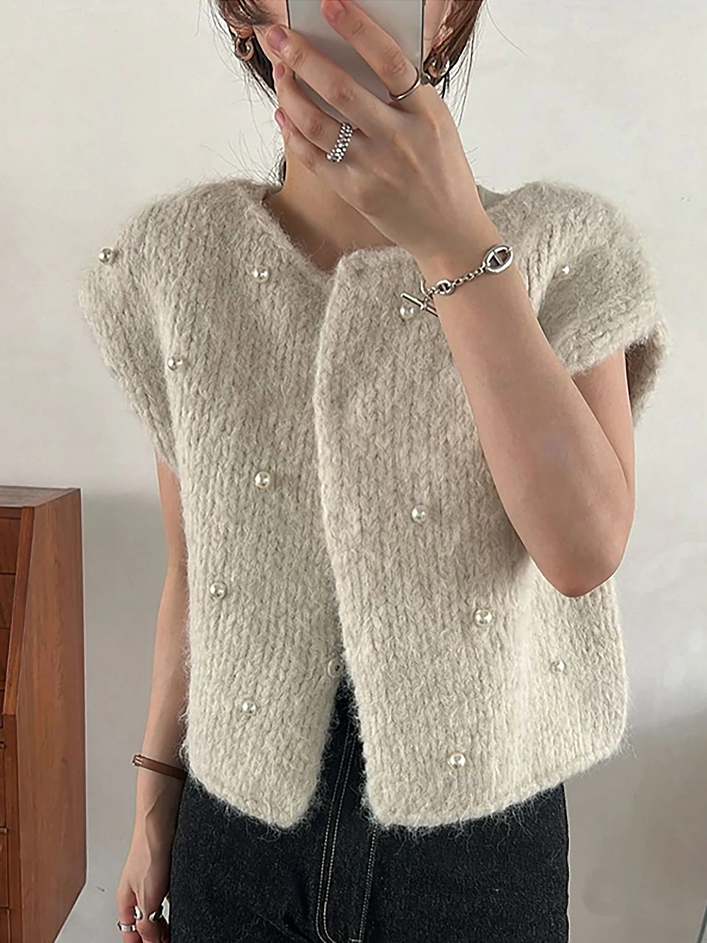 

Dongda Gate 2022, осенний вязаный жилет Thiened Heavy-du, женский свитер Svel, круглая куртка на одной пуговице, чистый цвет