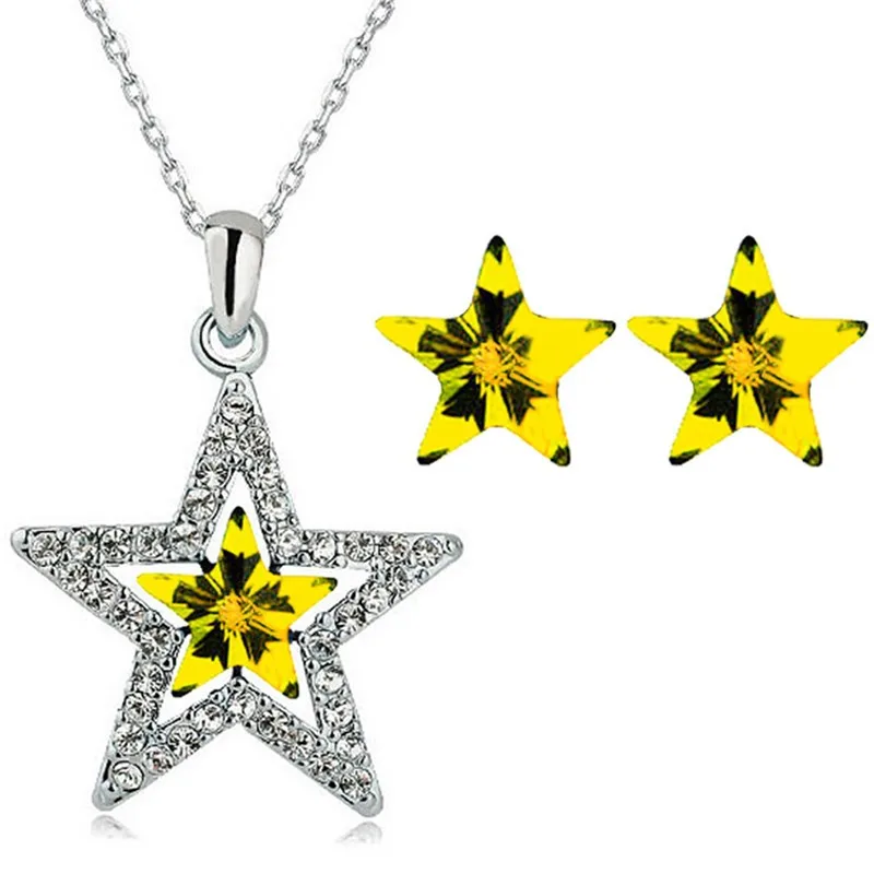 جودة كريستال نمساوي خمسة نقاط قلادة قلادة القرط مجوهرات الأزياء setlover هدية سحر الصيف فتاة brithday wed