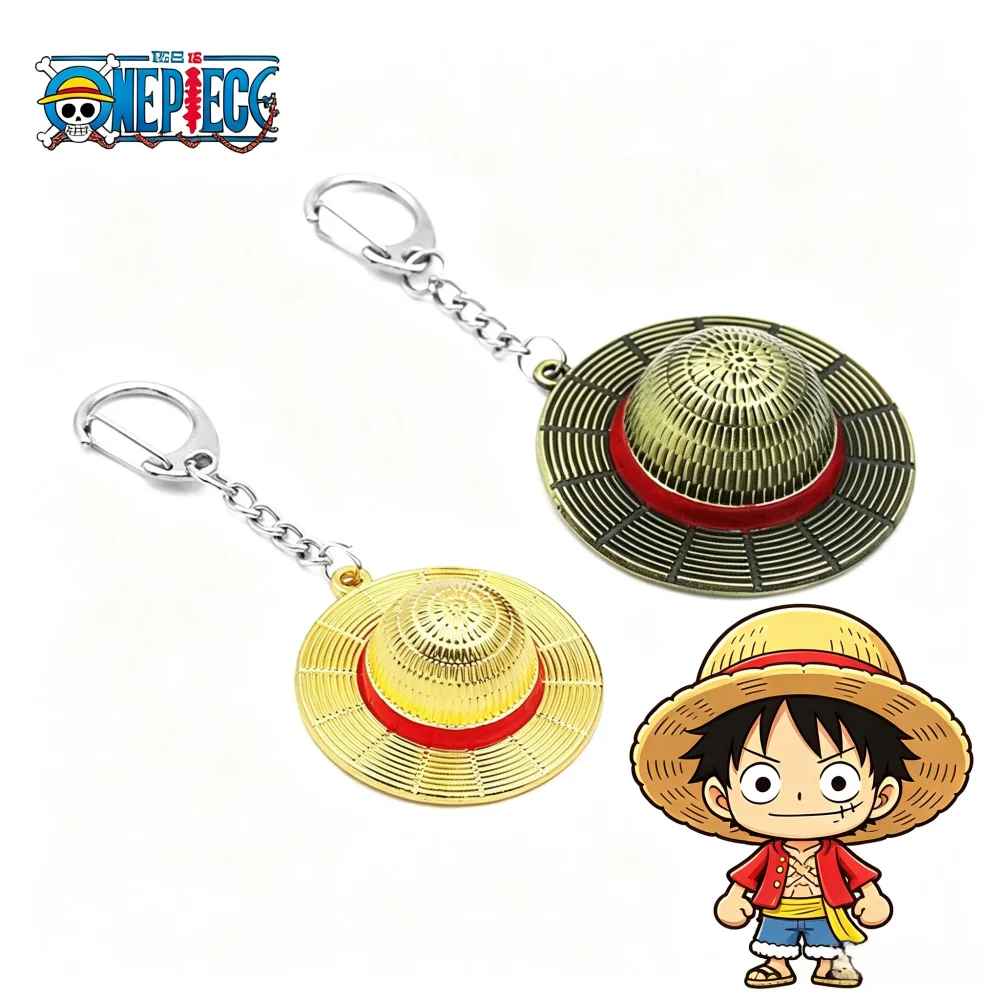 Llavero de aleación de una pieza de anime, sombrero de paja Luffy, llaveros de una pieza para automóvil, llavero de mercancía de anime, regalo de Navidad, Llavero de sombrero Luffy