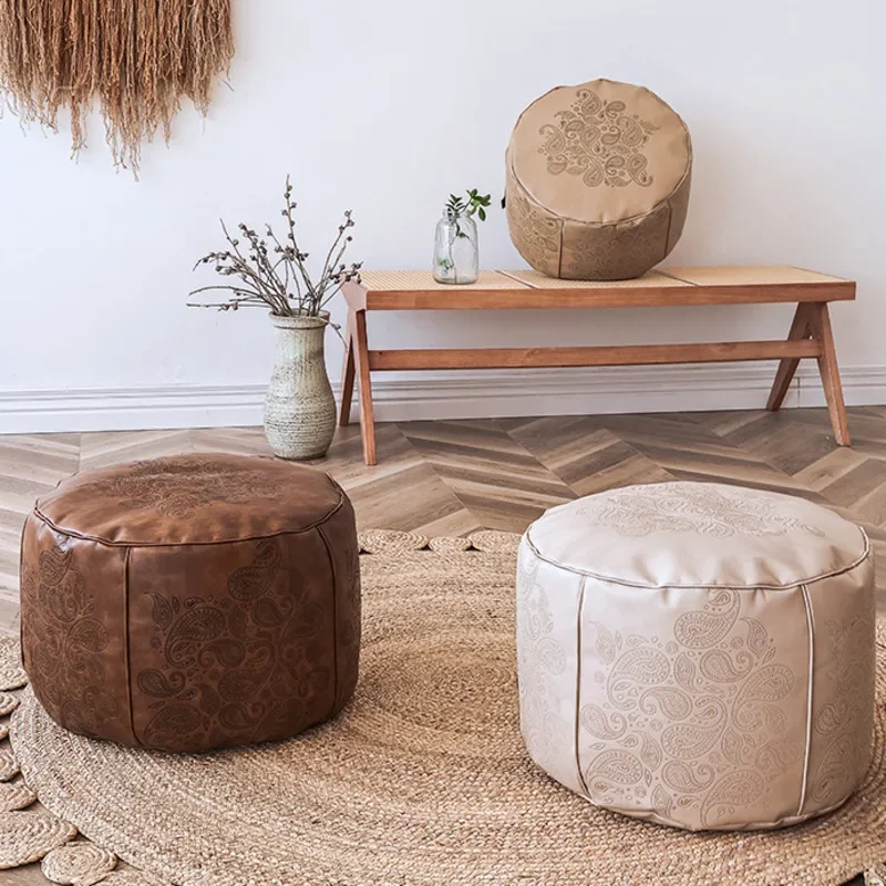 

Moroccan Wind Landing Light Portable Lazy Sofa Leather Printed Tatami Stool Bohemia Web Celebrity Living Room Cushion