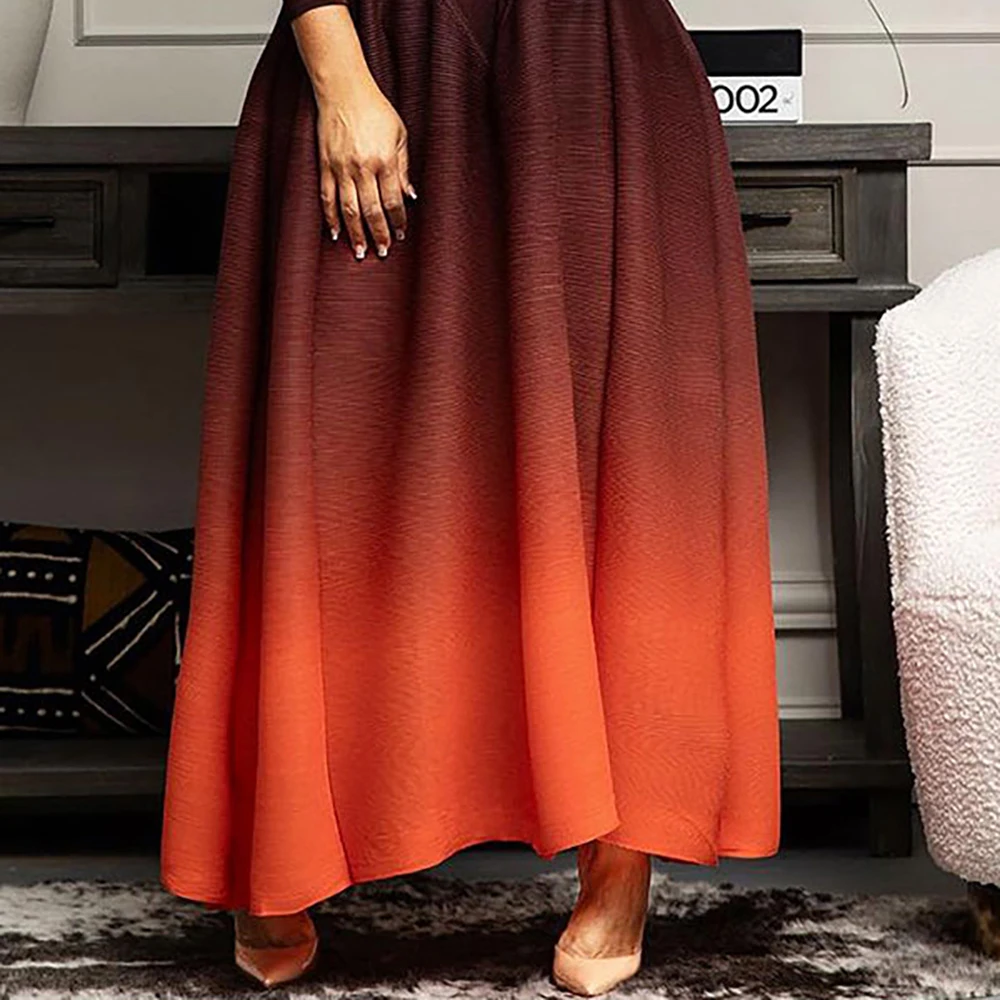 Plus Size Semi Formal Dress Coffee Gradient Round Neck Long Sleeve Maxi Dresses Autumn Winter Woman 2024