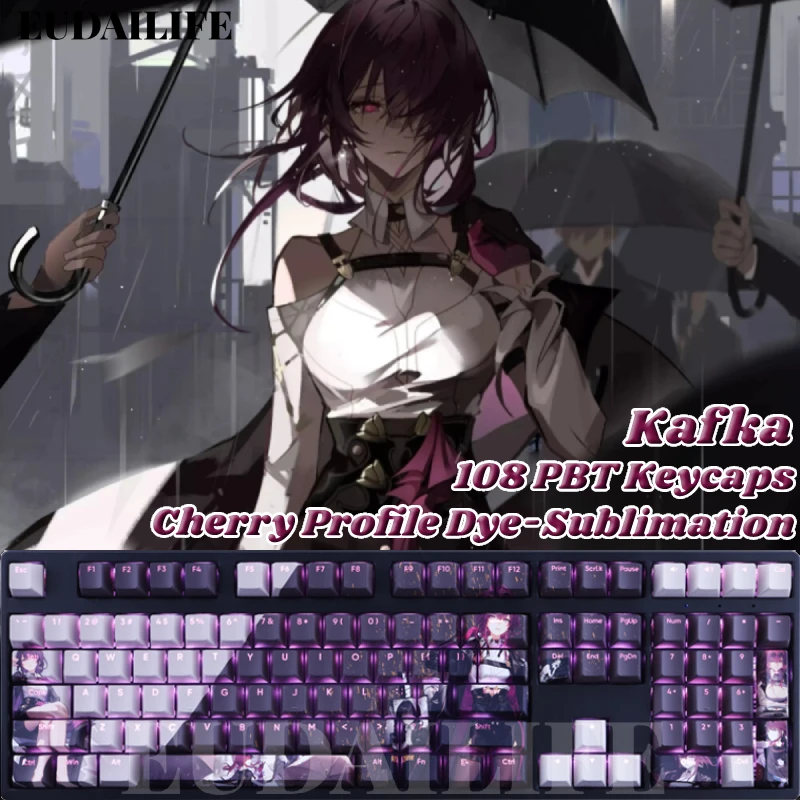 

Kafka 108 Keycap Honkai Star Rail PBT DYE Sublimation Light Transmitting Cherry Switch Cross Key Cover for Mechanical Keyboard