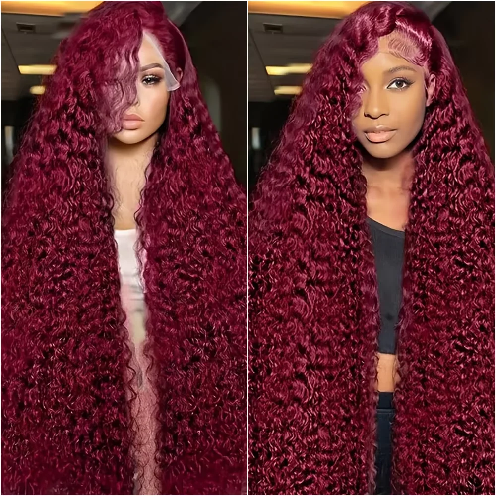 

99J Burgundy 13x6 Deep Wave Lace Frontal Human Hair Wig 13x4 Curly Wigs Deep Wave Lace Frontal Wigs Red Colored Human Hair Wigs