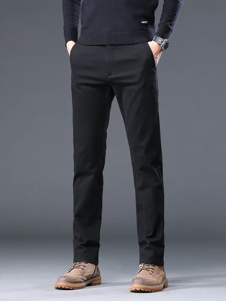 98%Cotton Autumn New Men\'s Business Casual Pants No-iron Straight Elastic Fashion  Trousers Classic Male Baggy Pants 4 Colors
