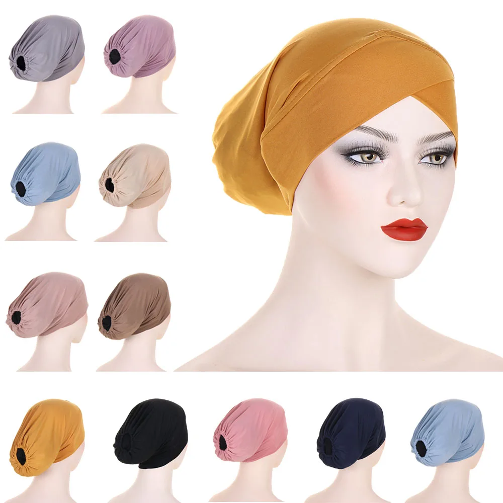 

Inner Hat Muslim Women Hijab Bonnet Elastic Turban Chemo Cap Islam Arab Underscarf Beanies Solid Color Femme Headwear Wraps Caps