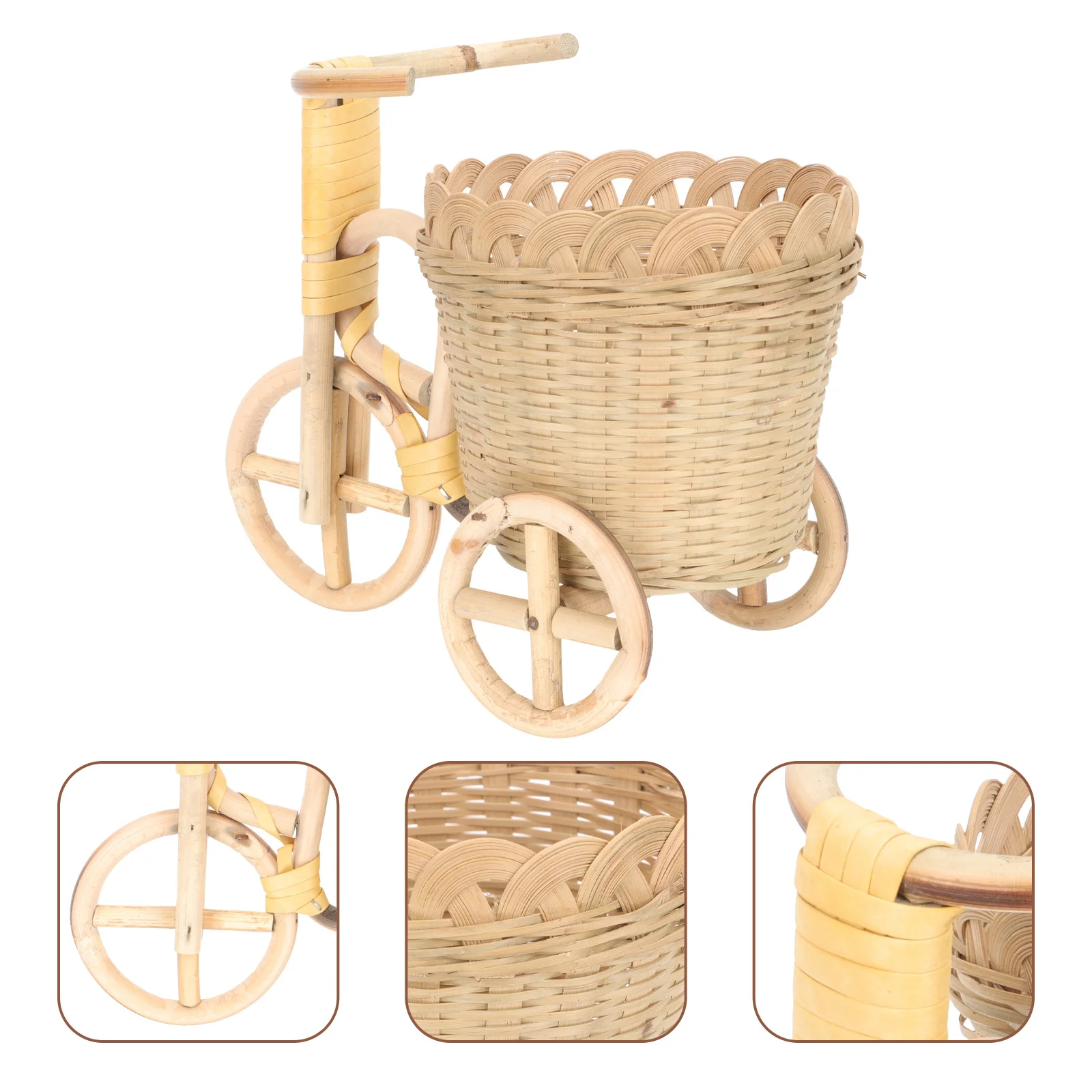 

Bamboo Woven Tricycle Basket Rustic Desktop Storage Pen Holder Basket for Food Fruit Farmhouse Decor Woven Bike Baskets