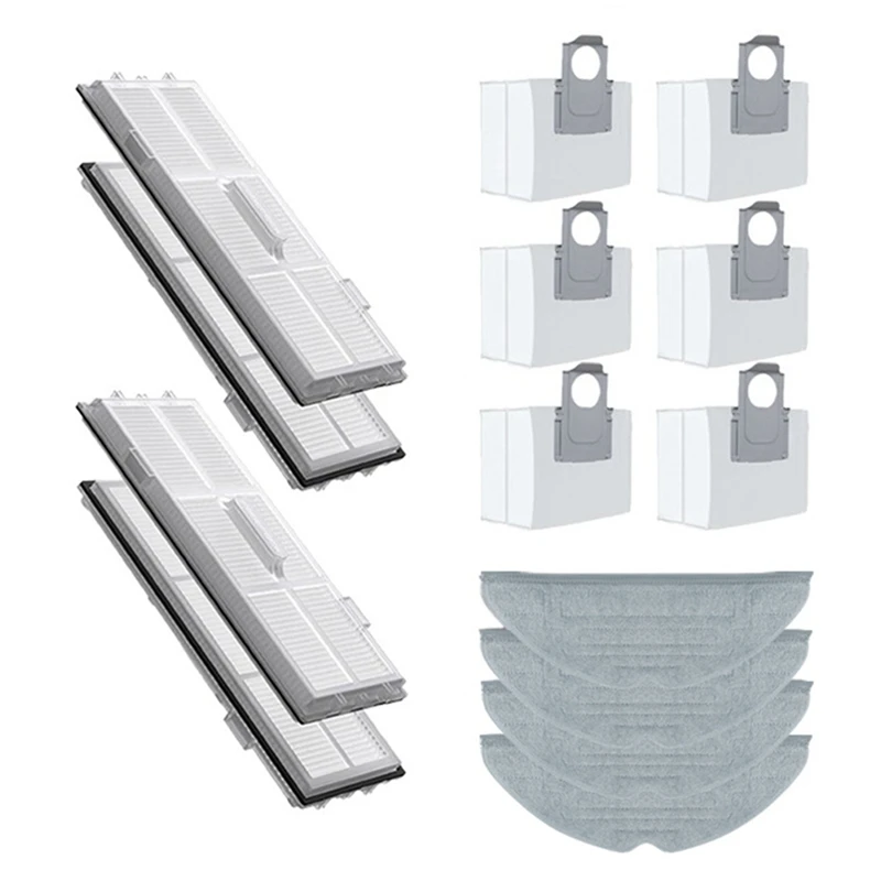 Acessórios escova lateral filtro mop pano sacos de pó aspirador peças reposição acessórios para roborock s8 s8 + s8 pro ultra