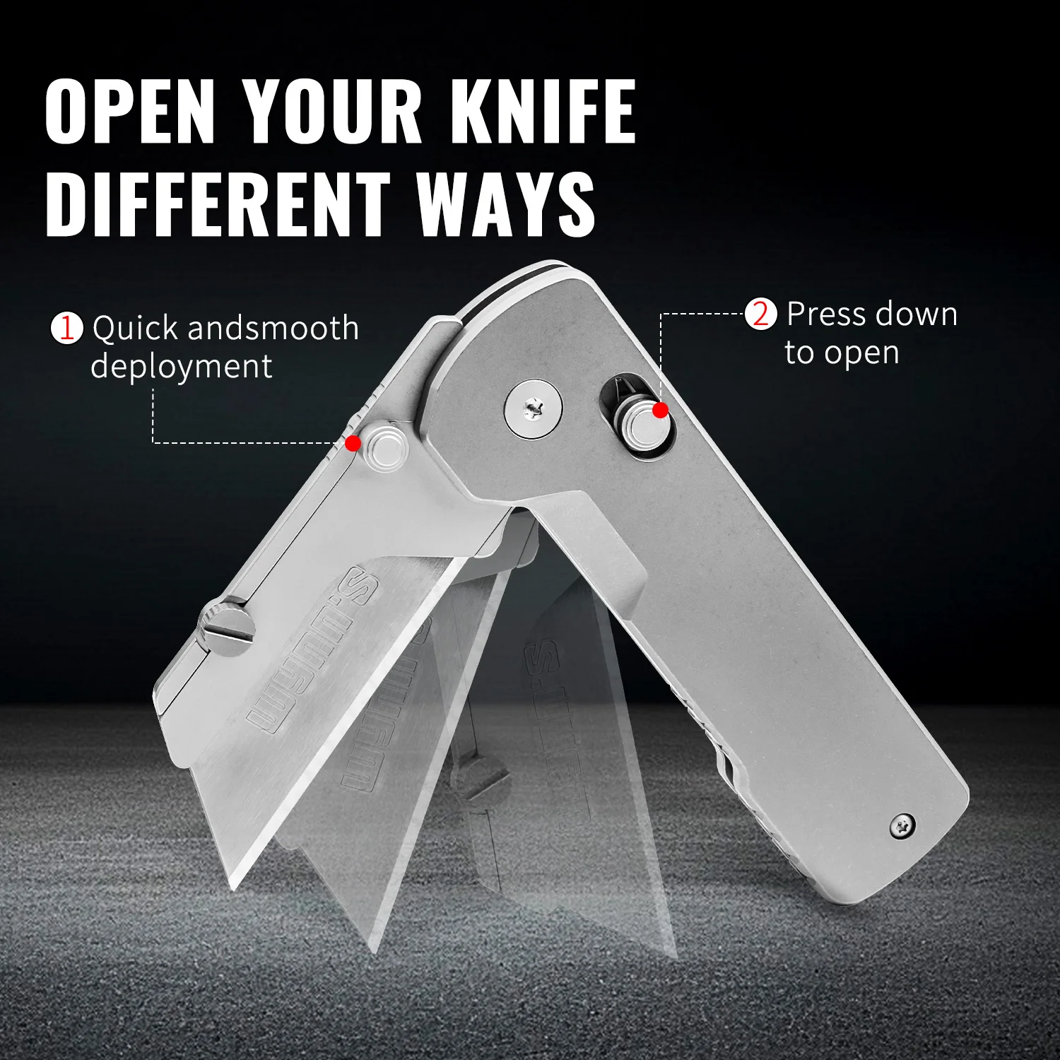 Folding Utility Knife, Quick Change Box Cutter EDC Razor Knife with Pocket Clip for Office, Factory, Titanium Gray