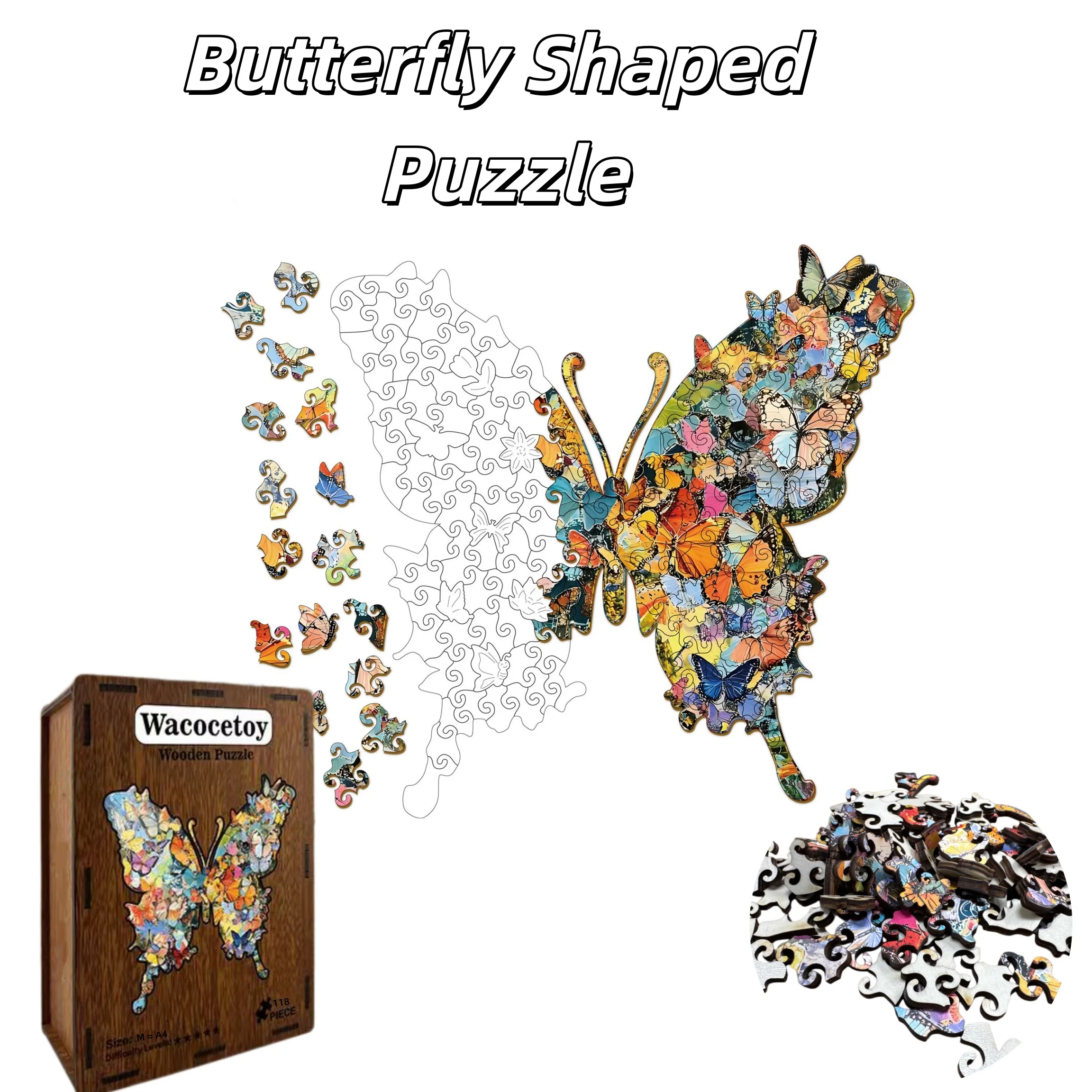 Jigsaw Puzzle Toys Wooden Butterfly Special Shaped Splicing Unique Fun Stress Relief Decorative Painting Home Decor Adults Gifts
