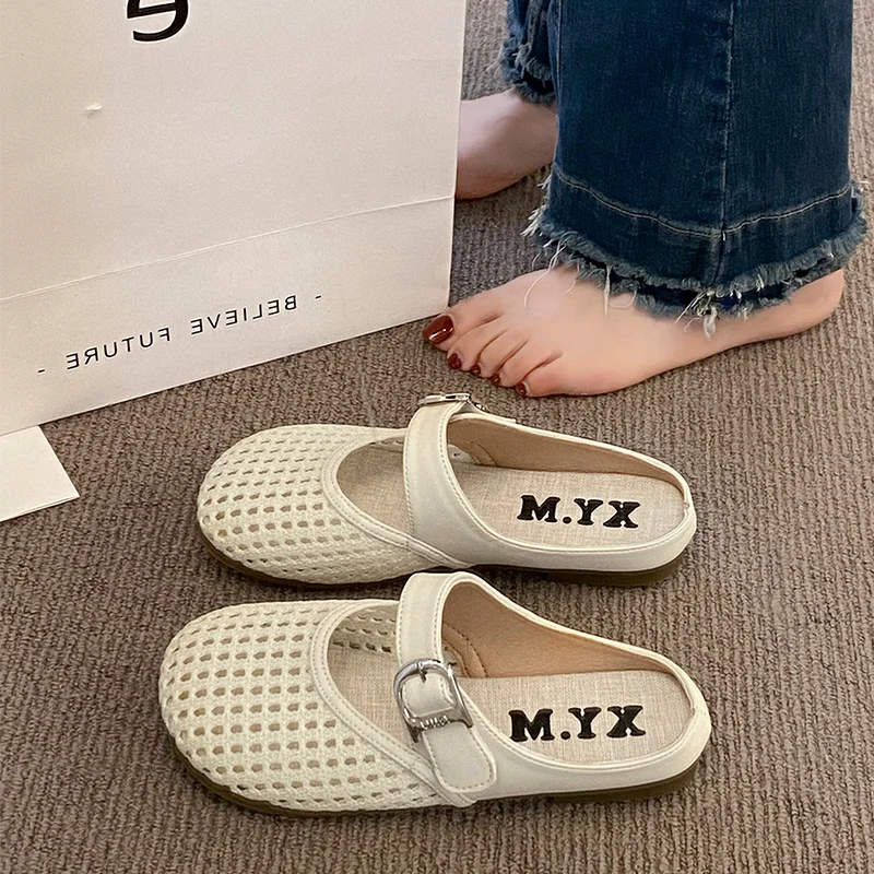 

Women's Flat Bottom Slip-On Sandals Breathable Comfortable Soft Sole Outdoor Wear Spring Summer New Style Mesh Upper