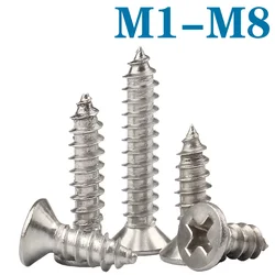 10-50pcs M1-M8 304 Stainless Steel Cross Recessed Countersunk Flat Head Self-tapping Screws Wood Screw